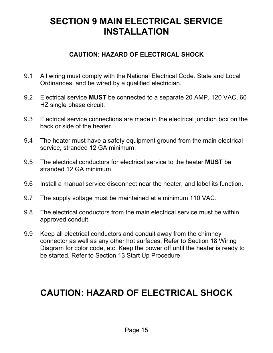 Caution: hazard of electrical shock | Lanair HI320 User Manual | Page 20 / 88