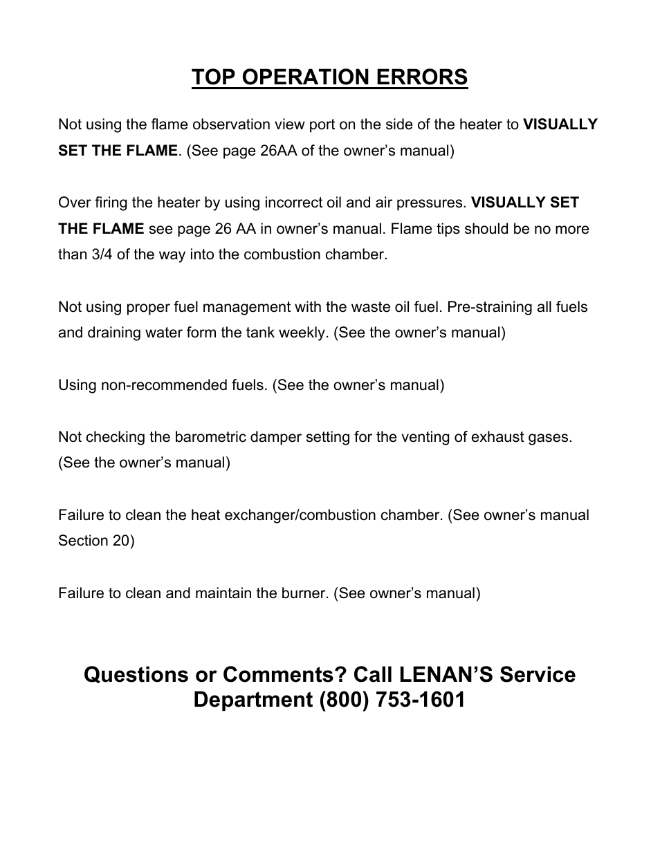 Top operation errors | Lanair HI320 User Manual | Page 88 / 88