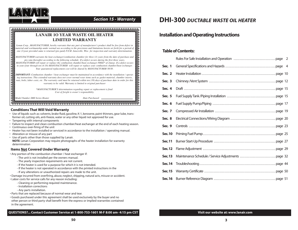 Dhi-300 | Lanair DHI 300 User Manual | Page 50 / 52