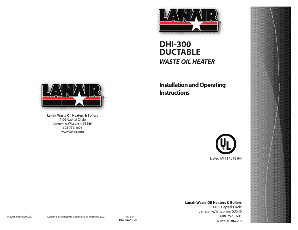 Dhi-300 ductable, Waste oil heater, Installation and operating instructions | Lanair DHI 300 User Manual | Page 52 / 52