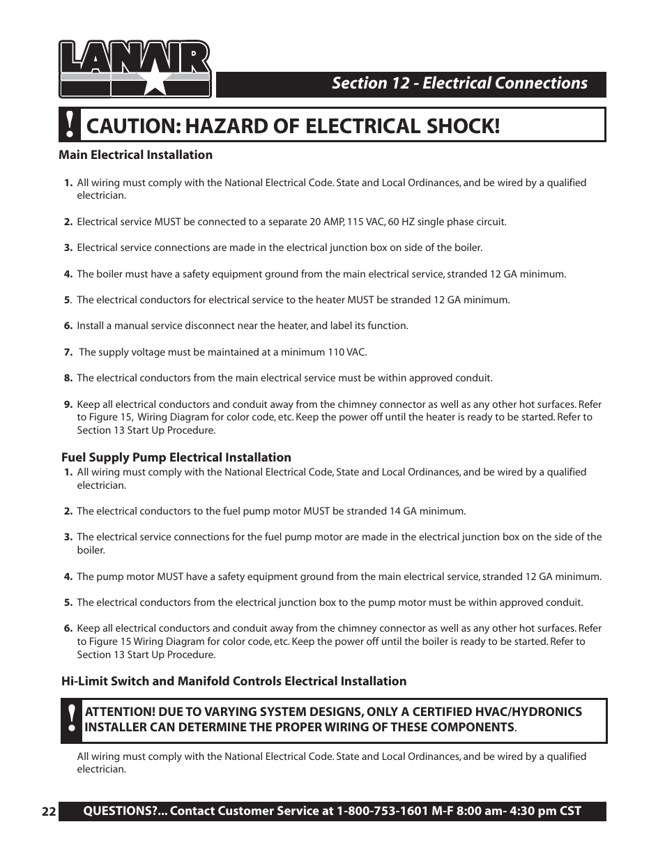 Caution: hazard of electrical shock | Lanair MXB360 User Manual | Page 22 / 44
