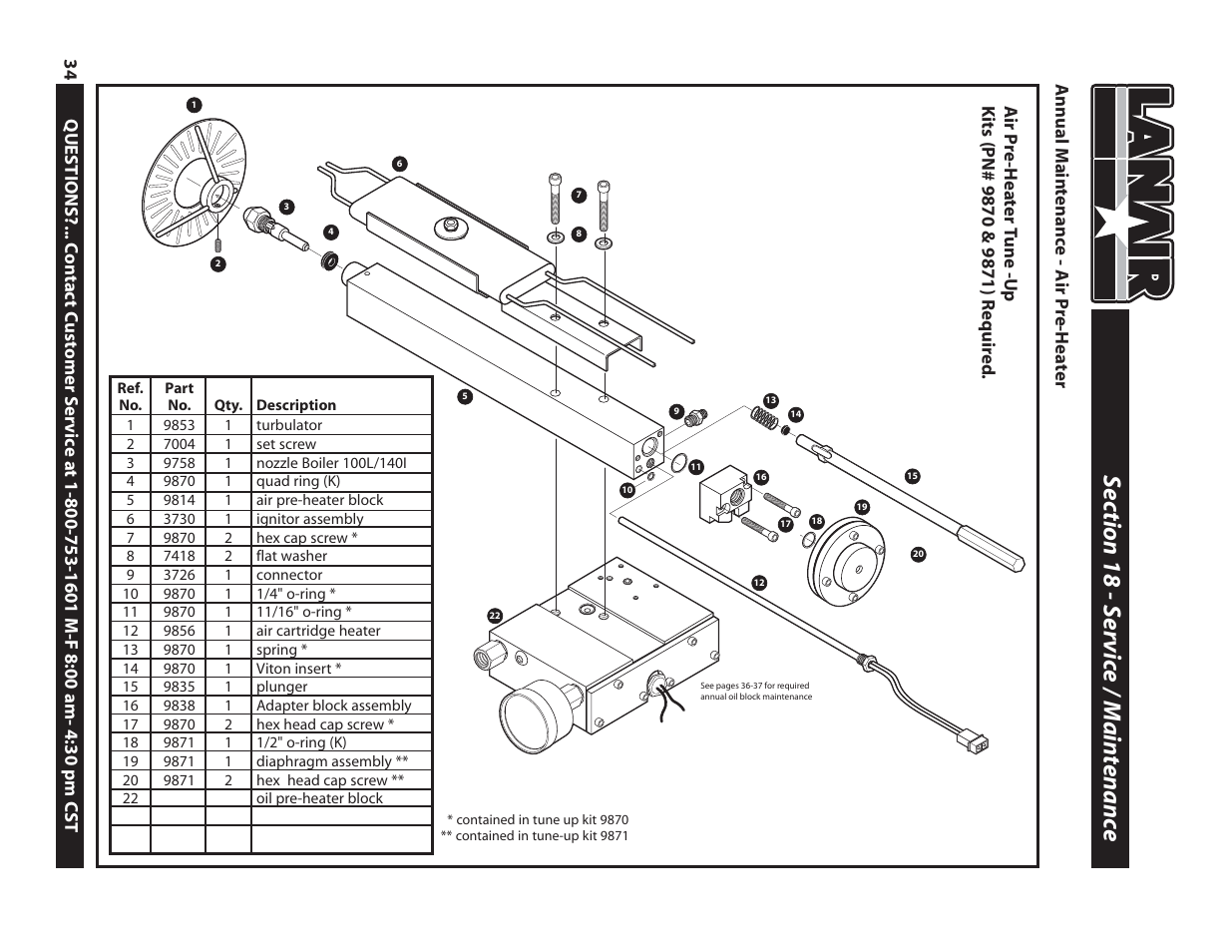 Se ction 18 - s e rvic e / maintenanc e | Lanair MXB360 User Manual | Page 34 / 44