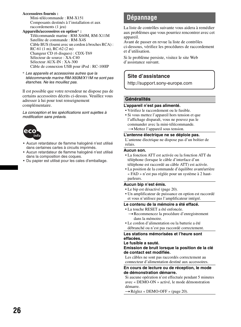 Dépannage | Sony CDX-HR910UI User Manual | Page 52 / 168