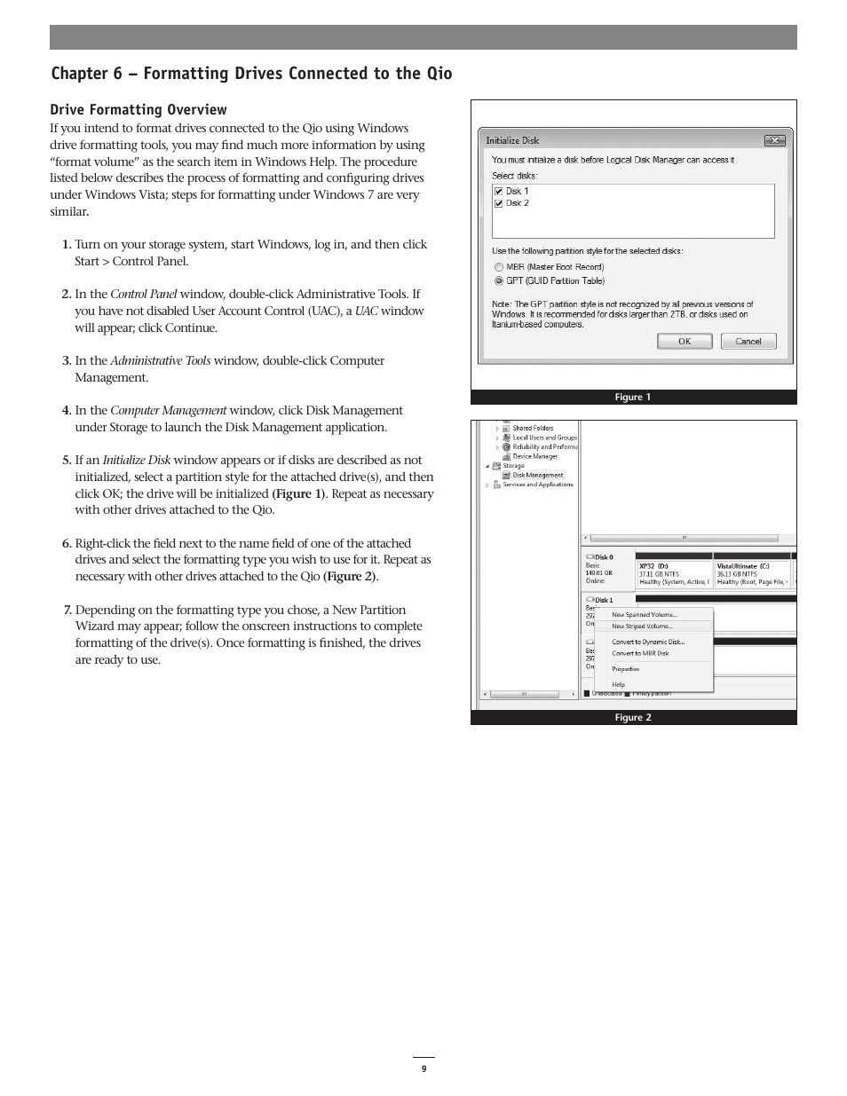 Chapter 6 – formatting drives connected to the qio | Sonnet Technologies Qio Windows User Manual | Page 13 / 16