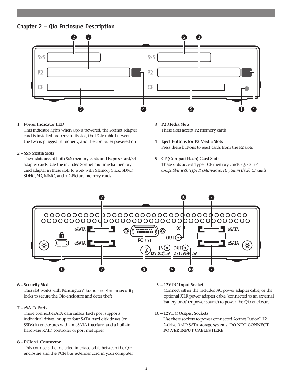 Chapter 2 – qio enclosure description | Sonnet Technologies Qio Windows User Manual | Page 6 / 16