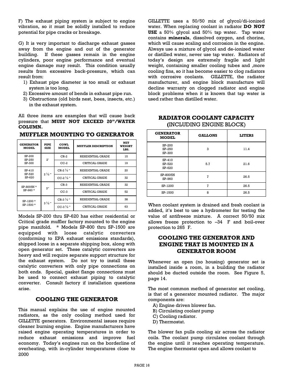 Cooling the generator, Muffler mounting to generator | Gillette Generators SP-1500 User Manual | Page 16 / 30