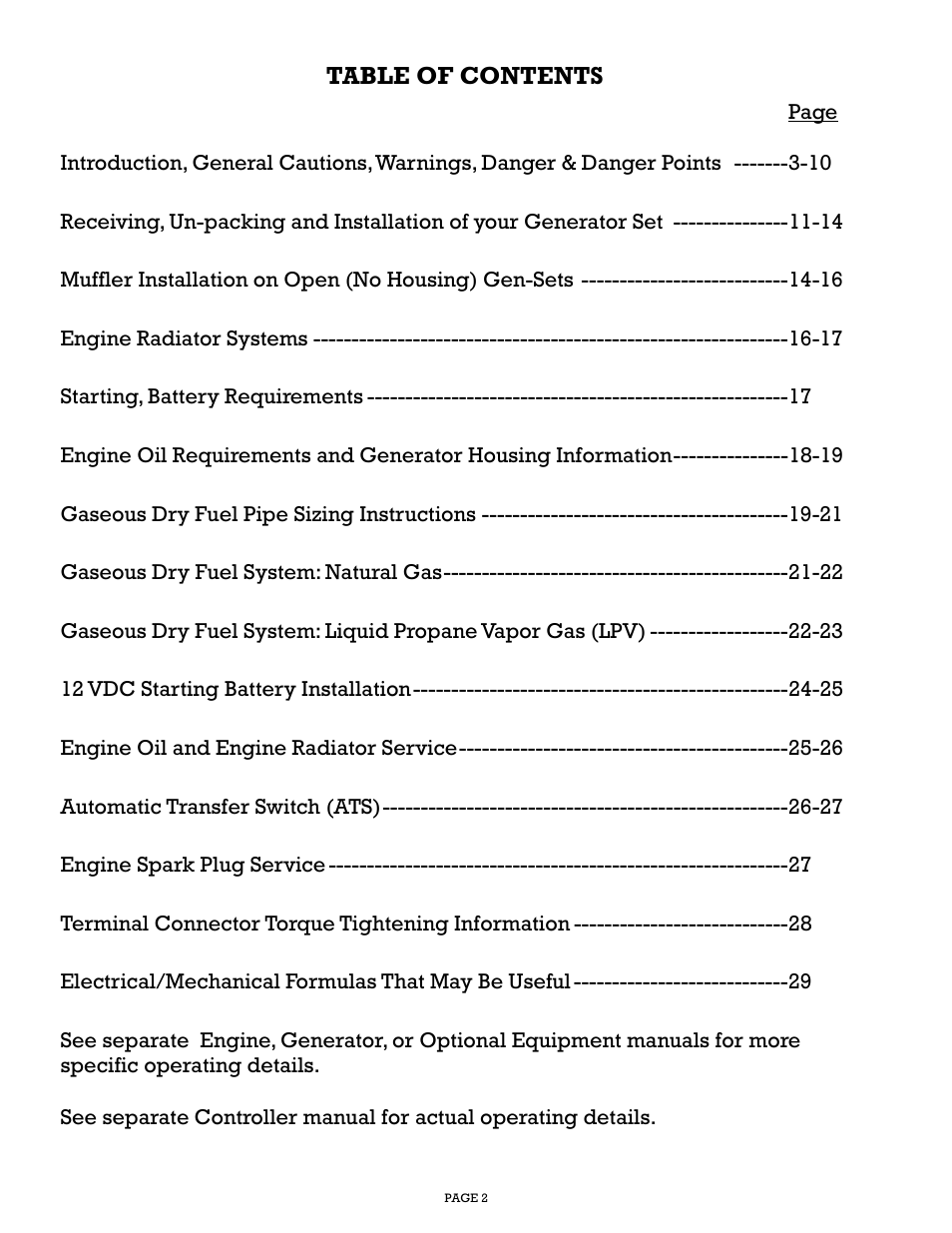 Gillette Generators SP-1500 User Manual | Page 2 / 30