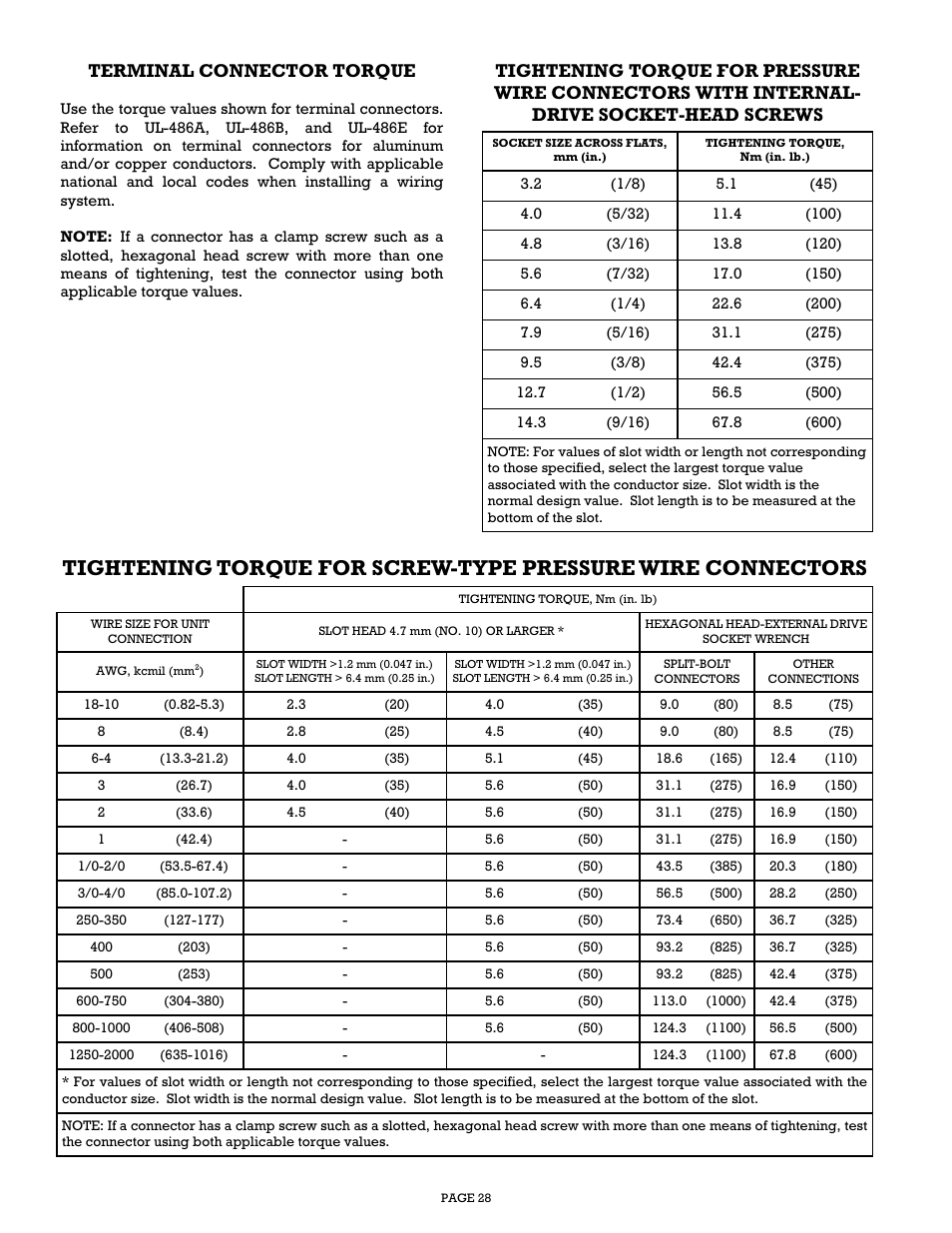 Terminal connector torque | Gillette Generators SP-1500 User Manual | Page 28 / 30
