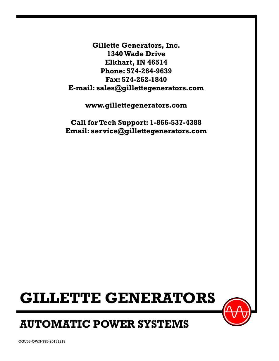 Gillette generators, Automatic power systems | Gillette Generators SP-1500 User Manual | Page 30 / 30