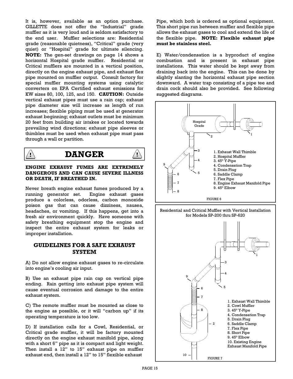 Danger, Guidelines for a safe exhaust system | Gillette Generators SPMD-2500 THRU SPMD-4000 User Manual | Page 15 / 27