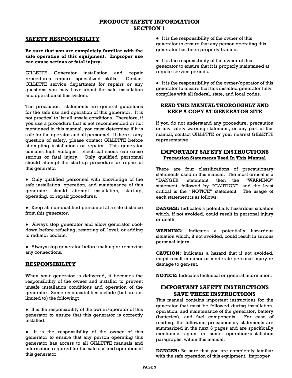 Gillette Generators SPMD-2500 THRU SPMD-4000 User Manual | Page 3 / 27