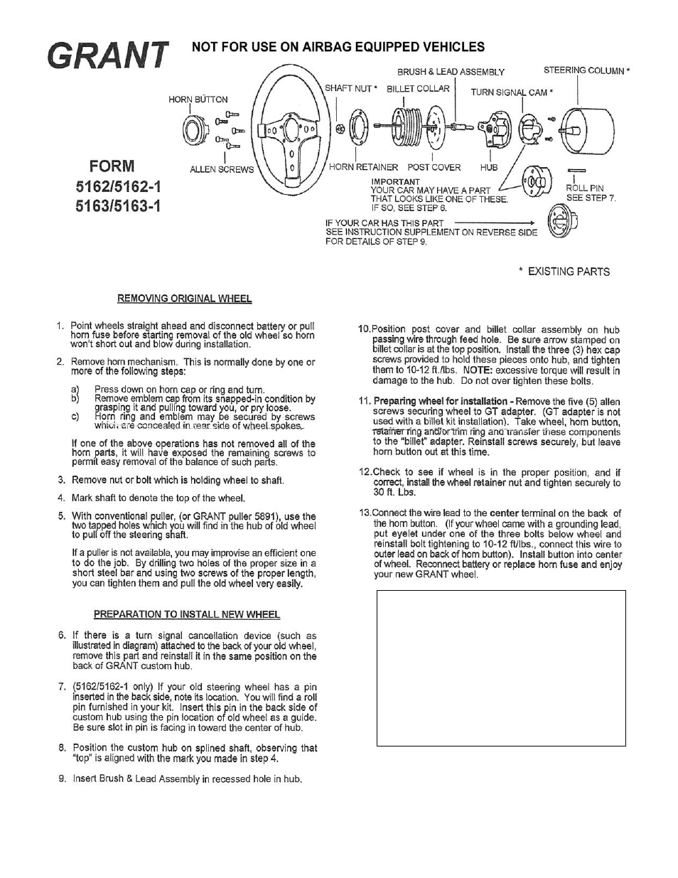 Grant Part #5163-1 - Billet Installation Kit User Manual | 1 page