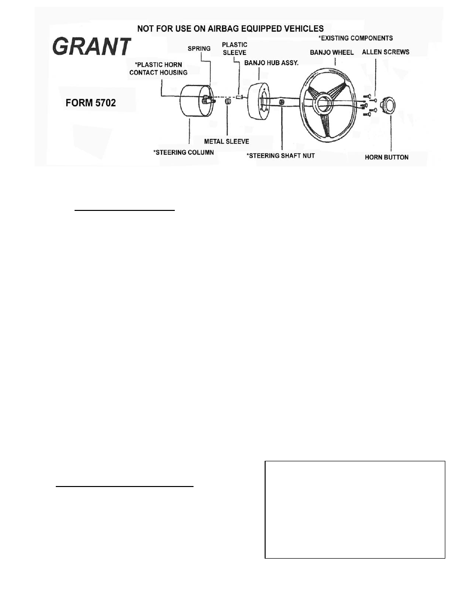 Grant Part #5702 - Banjo Kit GM Columns User Manual | 1 page