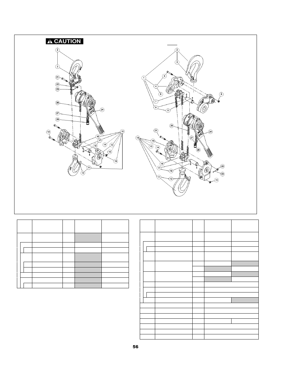 2 additional 6 and 9 ton parts, Model l4 and model l5 chain is not interchangeable | Harrington Hoists and Cranes LB Lever Hoist - (L5) User Manual | Page 56 / 64