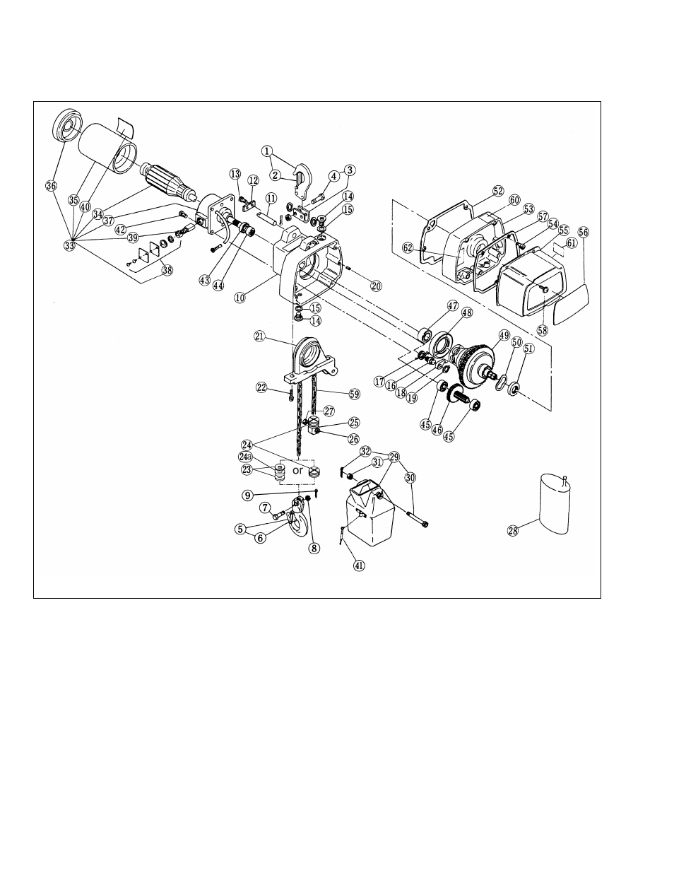 1 housing, motor, and gear parts | Harrington Hoists and Cranes ED-DA Hoist - (ED3) User Manual | Page 40 / 52