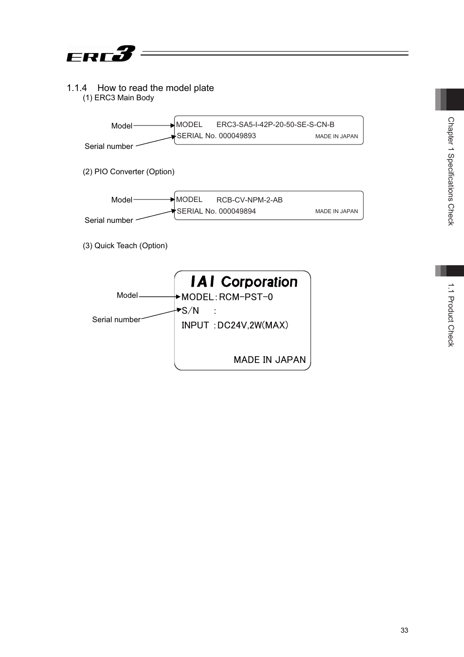 4 how to read the model plate | IAI America ERC3 User Manual | Page 43 / 438