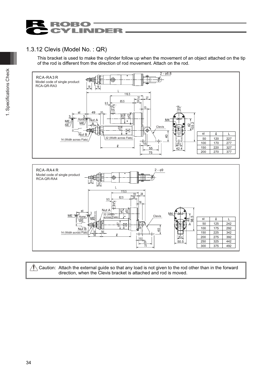 12 clevis (model no. : qr), Specifications check 34 | IAI America RCAW User Manual | Page 40 / 114