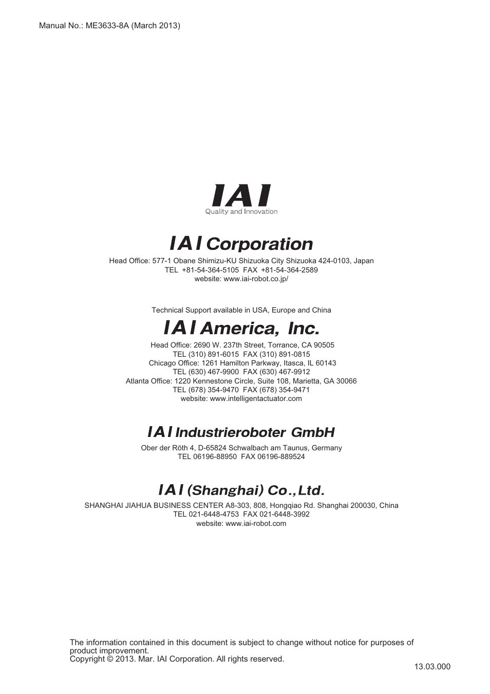 IAI America RCP2-BA7U User Manual | Page 72 / 72