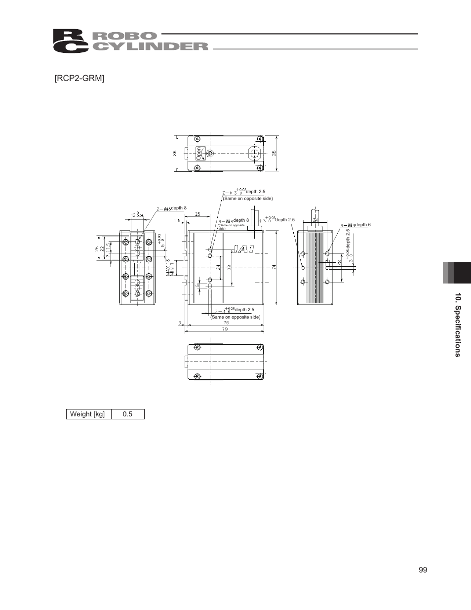 Rcp2-grm, 99 10. specifications, Weight [kg] 0.5 | IAI America RCP2W-GRLS User Manual | Page 109 / 130