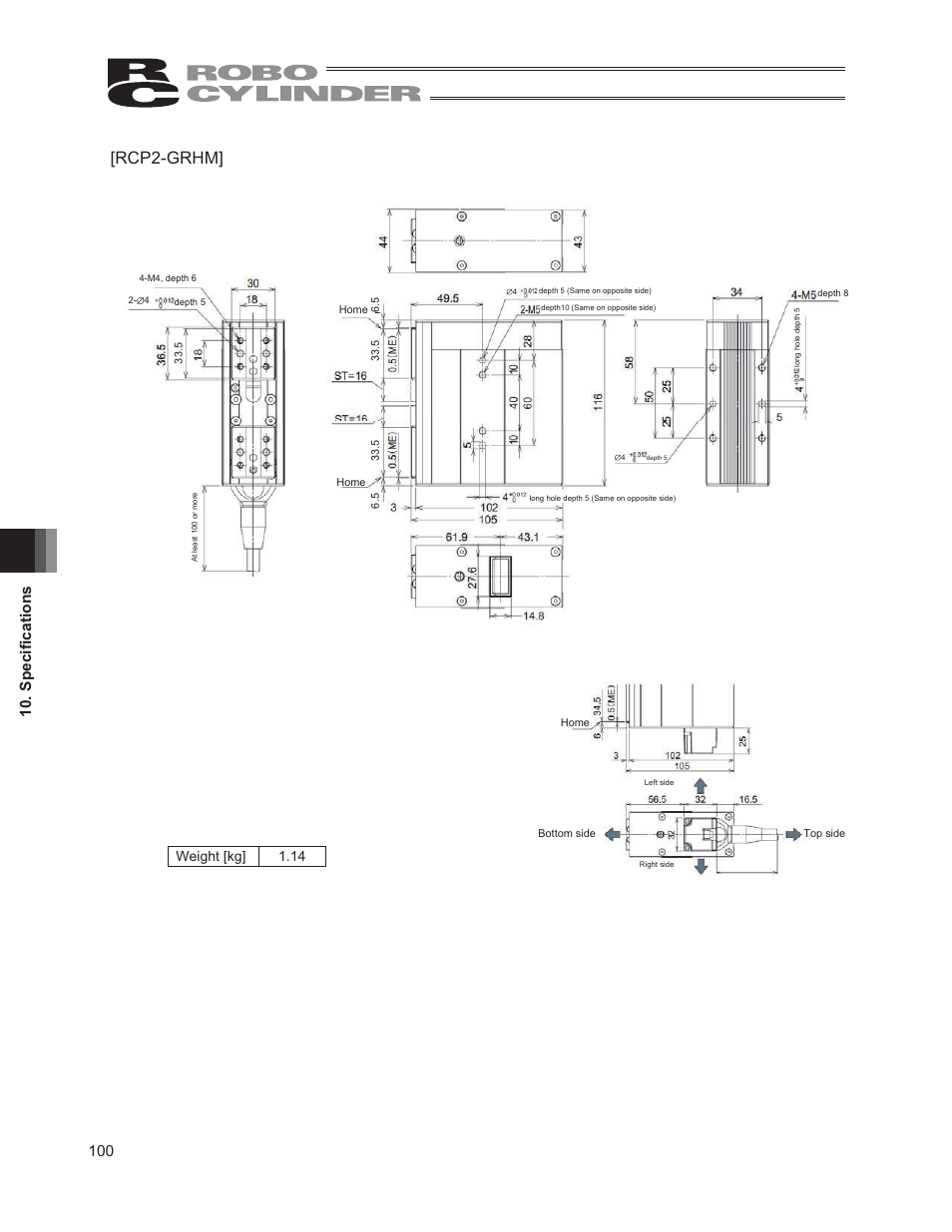 Rcp2-grhm, Weight [kg] 1.14 | IAI America RCP2W-GRLS User Manual | Page 110 / 130