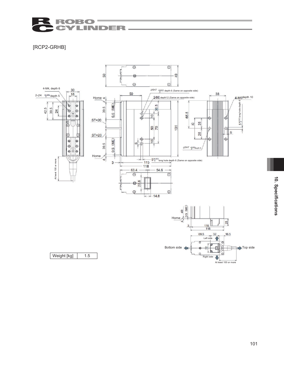 Rcp2-grhb, Weight [kg] 1.5 | IAI America RCP2W-GRLS User Manual | Page 111 / 130