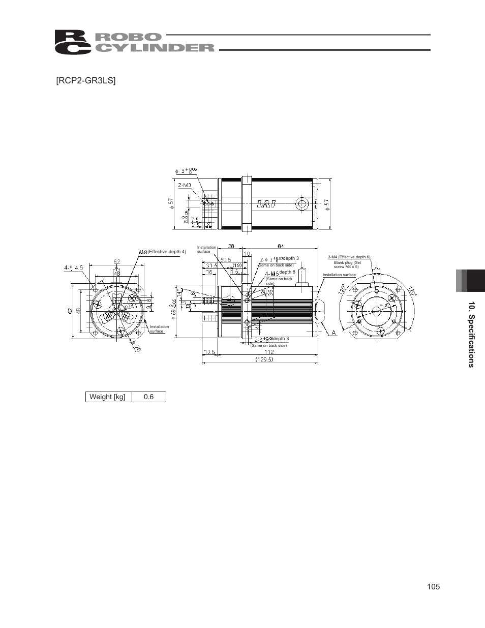 Rcp2-gr3ls, Weight [kg] 0.6 | IAI America RCP2W-GRLS User Manual | Page 115 / 130