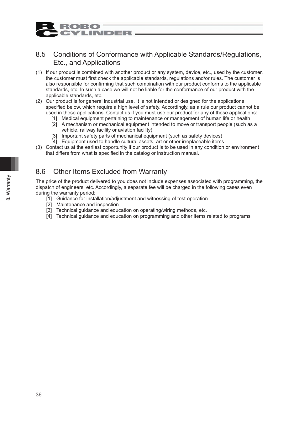 6 other items excluded from warranty | IAI America RCP2W-SA16C User Manual | Page 42 / 46