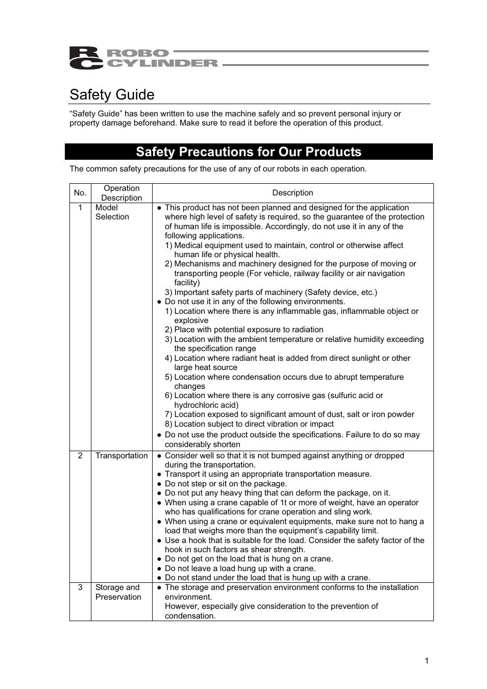 Safety guide, Safety precautions for our products | IAI America RCLE-GR5L User Manual | Page 7 / 46