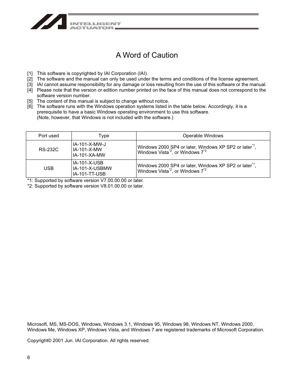 A word of caution | IAI America IA-101-X-USBMW User Manual | Page 14 / 248