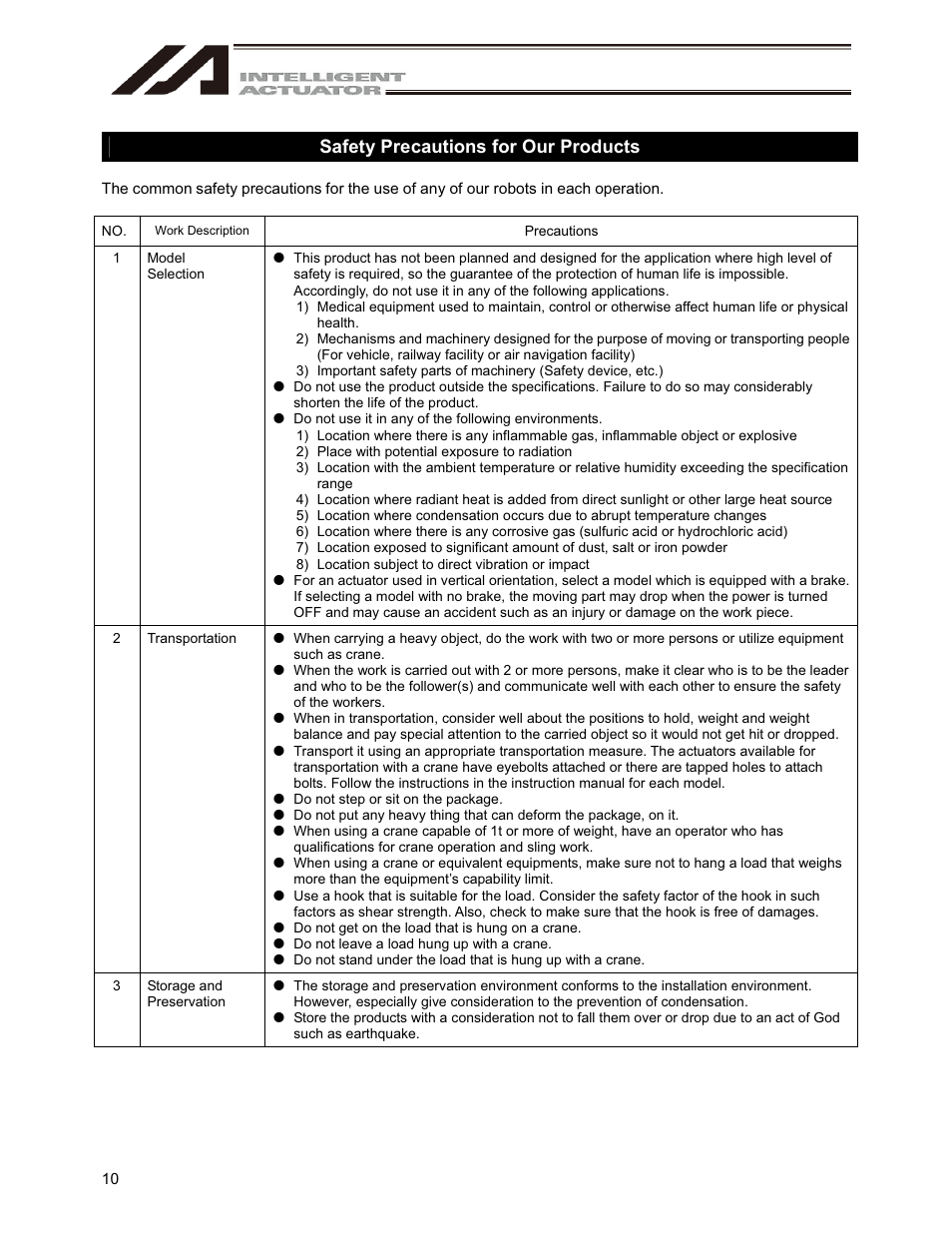 Safety precautions for our products | IAI America IA-101-X-USBMW User Manual | Page 18 / 248