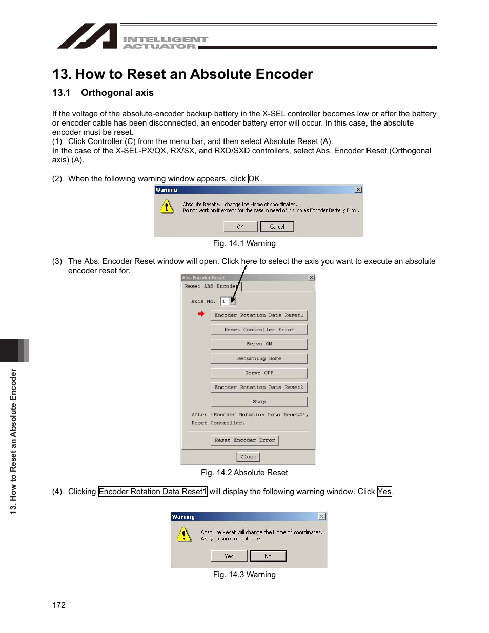 How to reset an absolute encoder, 1 orthogonal axis | IAI America IA-101-X-USBMW User Manual | Page 180 / 248