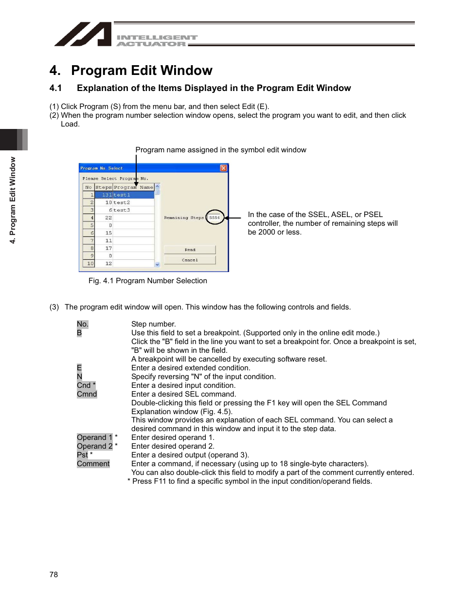 Program edit window | IAI America IA-101-X-USBMW User Manual | Page 86 / 248