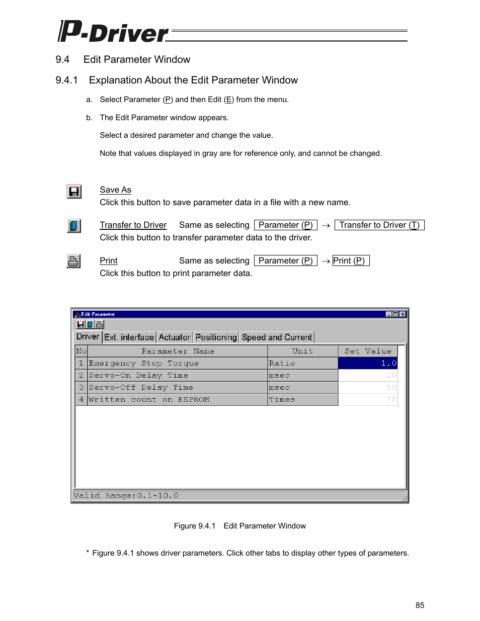 4 edit parameter window, 1 explanation about the edit parameter window | IAI America PDR-101-MW User Manual | Page 95 / 108