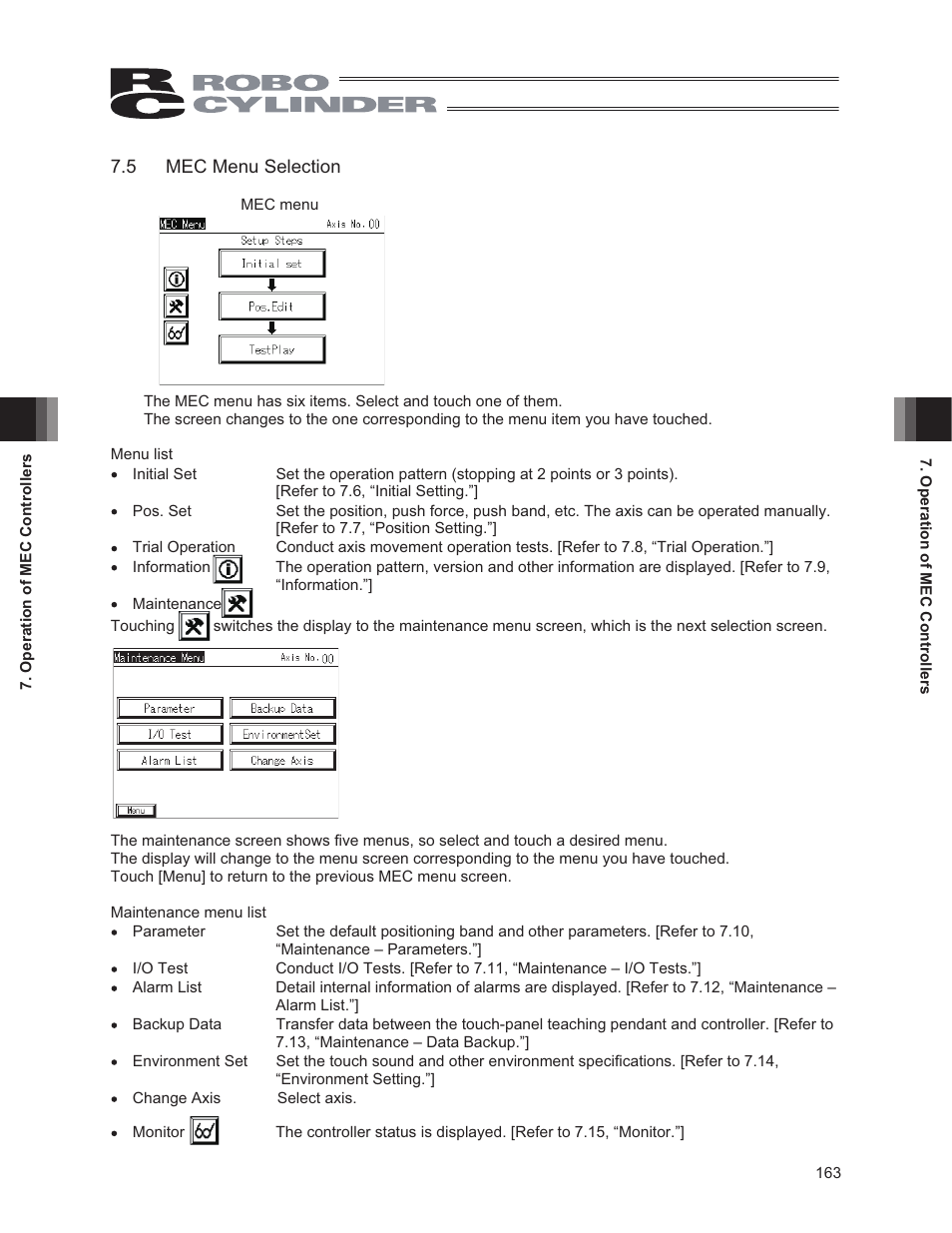 5 mec menu selection | IAI America CON-PG User Manual | Page 169 / 226