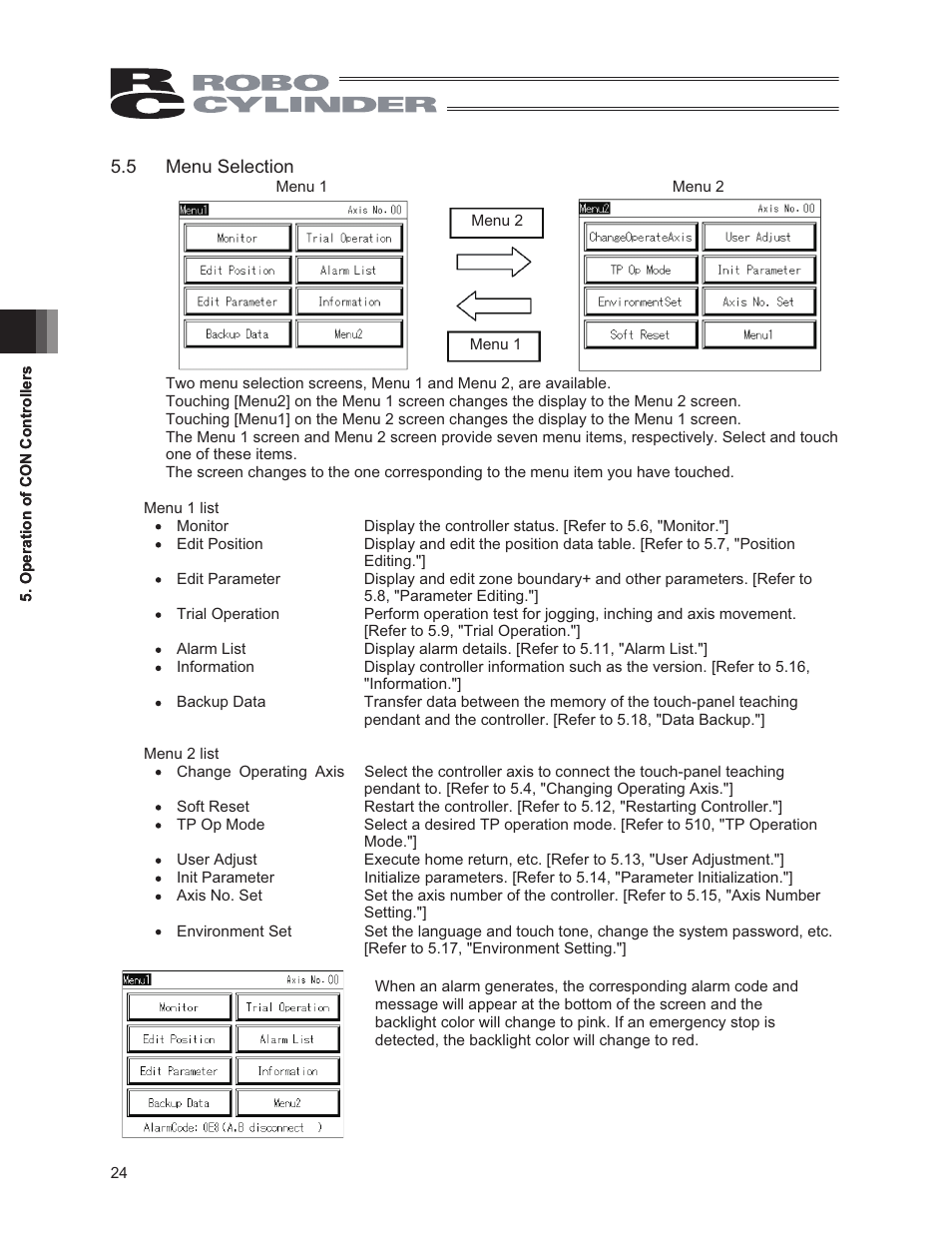 5 menu selection | IAI America CON-PG User Manual | Page 30 / 226