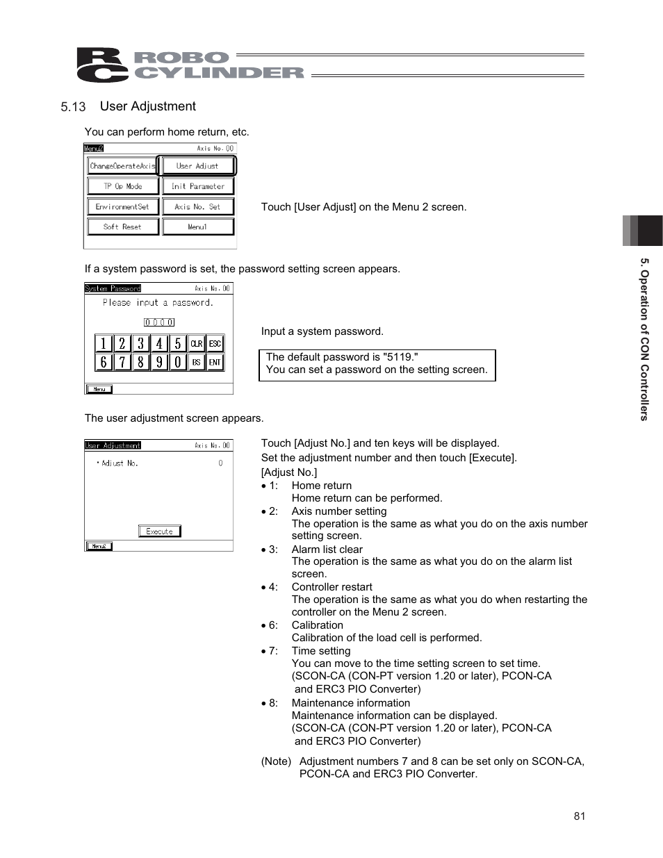13 user adjustment | IAI America CON-PG User Manual | Page 87 / 226