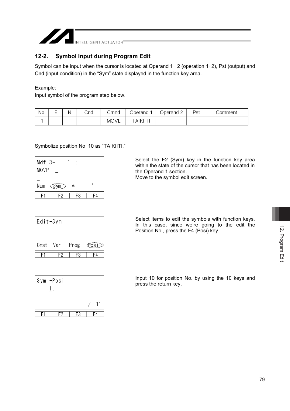 2. symbol input during program edit | IAI America IA-T-XD User Manual | Page 87 / 150