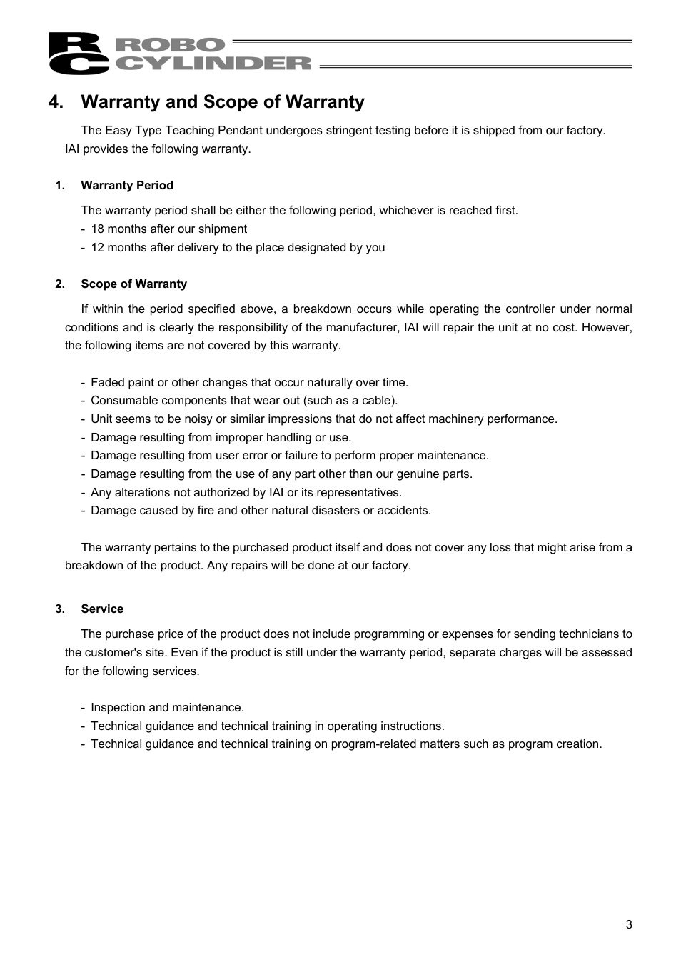 Warranty and scope of warranty | IAI America RCM-E User Manual | Page 11 / 74