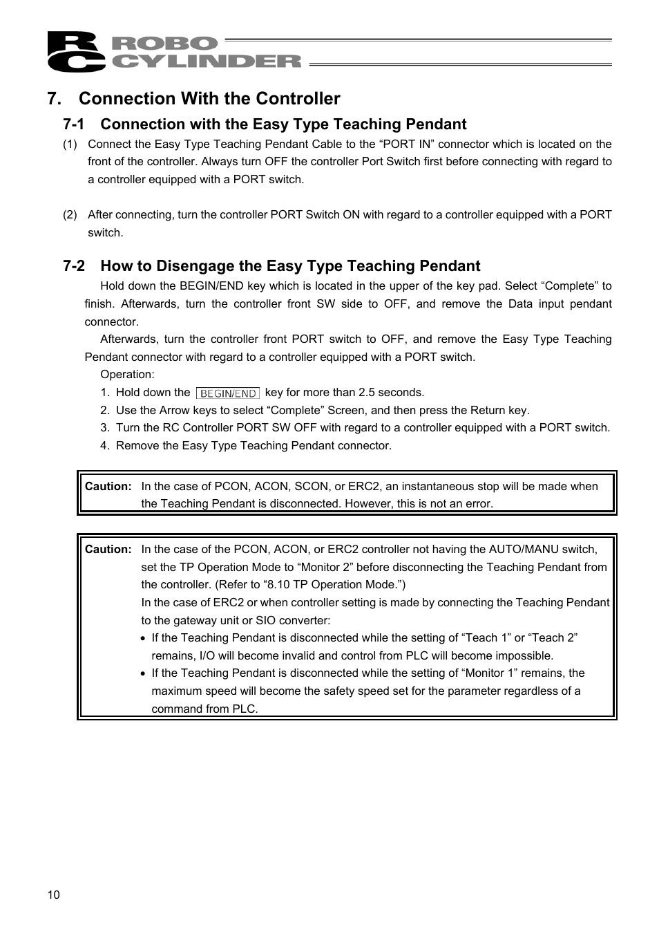 Connection with the controller, 1 connection with the easy type teaching pendant, 2 how to disengage the easy type teaching pendant | IAI America RCM-E User Manual | Page 18 / 74