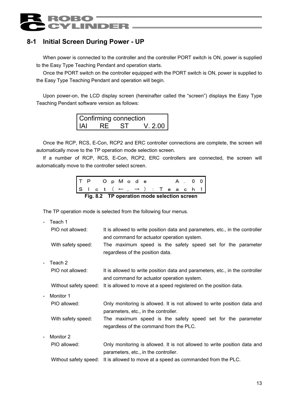 1 initial screen during power - up, Confirming connection iai re st v. 2.00 | IAI America RCM-E User Manual | Page 21 / 74