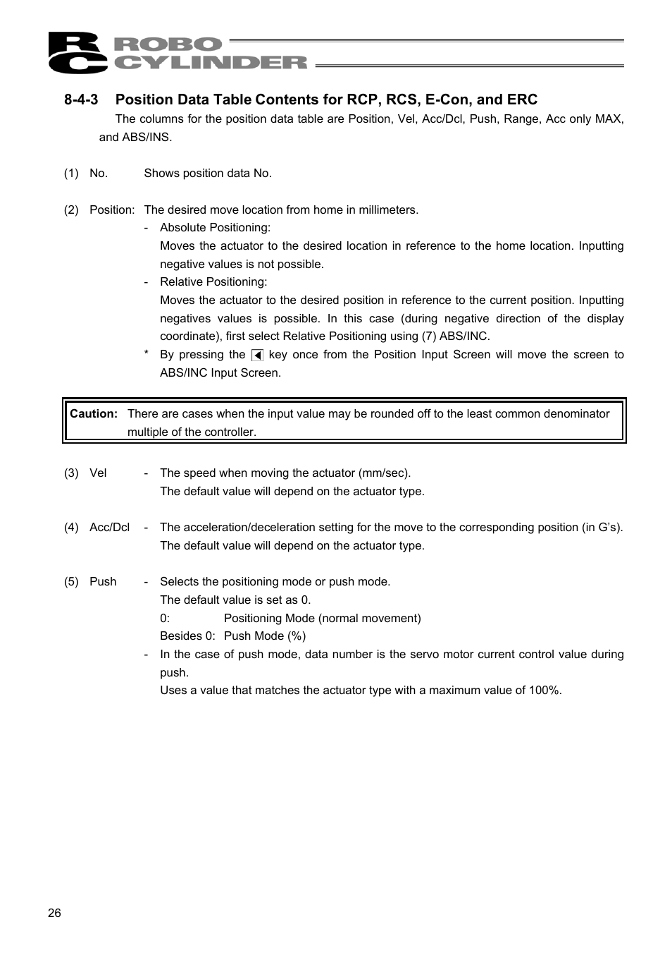 4-3 position data table, Contents for rcp, rcs, e-con, and erc | IAI America RCM-E User Manual | Page 34 / 74