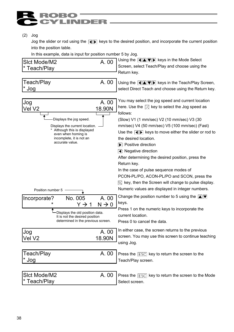 Teach/play a. 00 * jog, Slct mode/m2 a. 00 * teach/play | IAI America RCM-E User Manual | Page 46 / 74