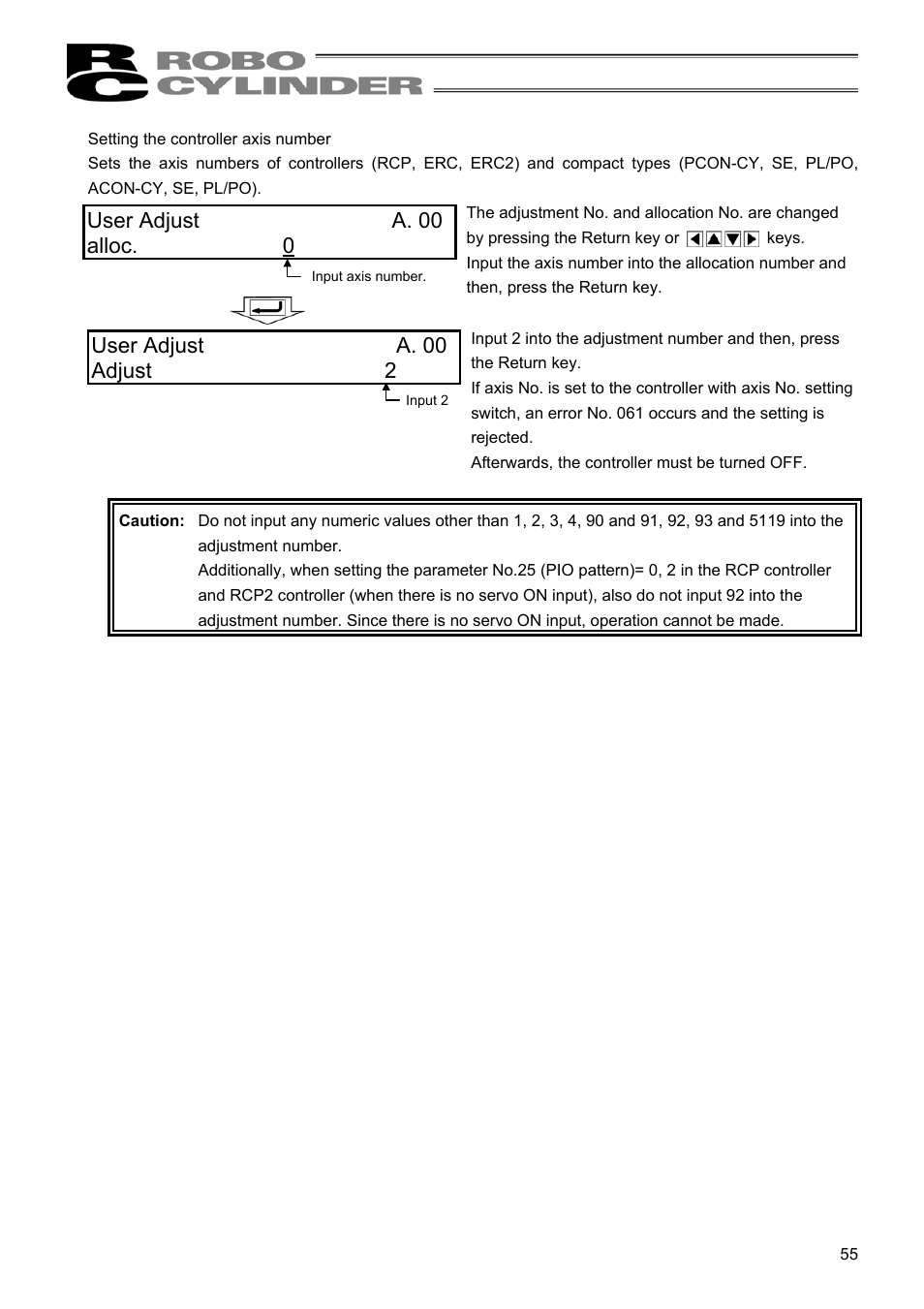 User adjust a. 00 alloc. 0, User adjust a. 00 adjust 2 | IAI America RCM-E User Manual | Page 63 / 74