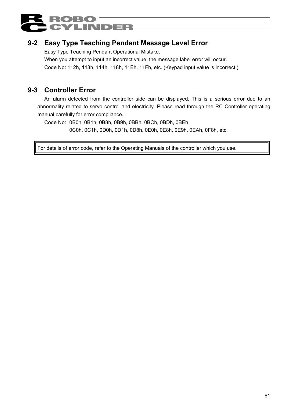 2 easy type teaching pendant message level error, 3 controller error | IAI America RCM-E User Manual | Page 69 / 74