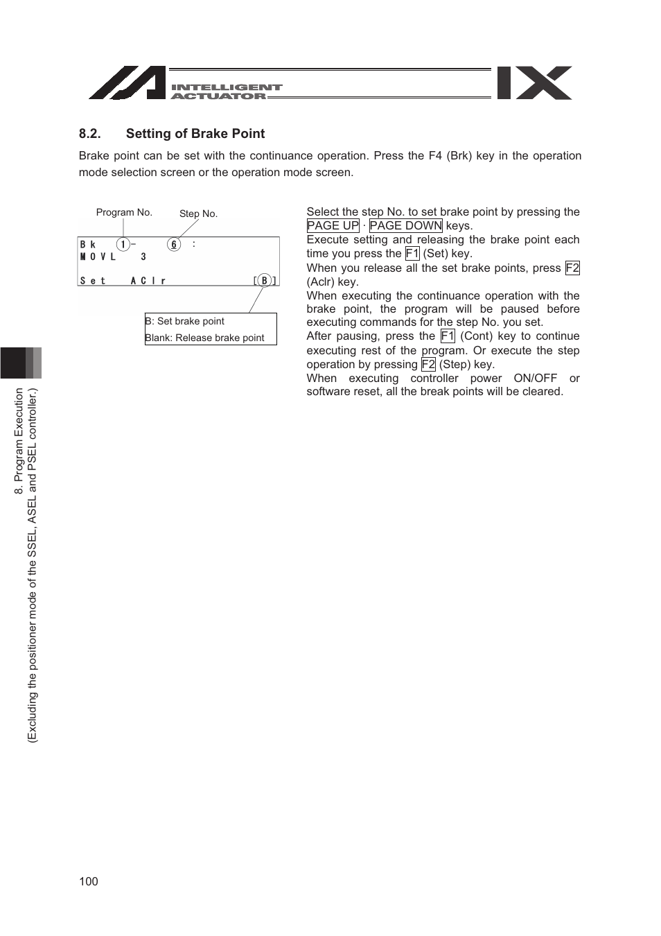 Setting of brake point | IAI America SEL-TG User Manual | Page 118 / 314