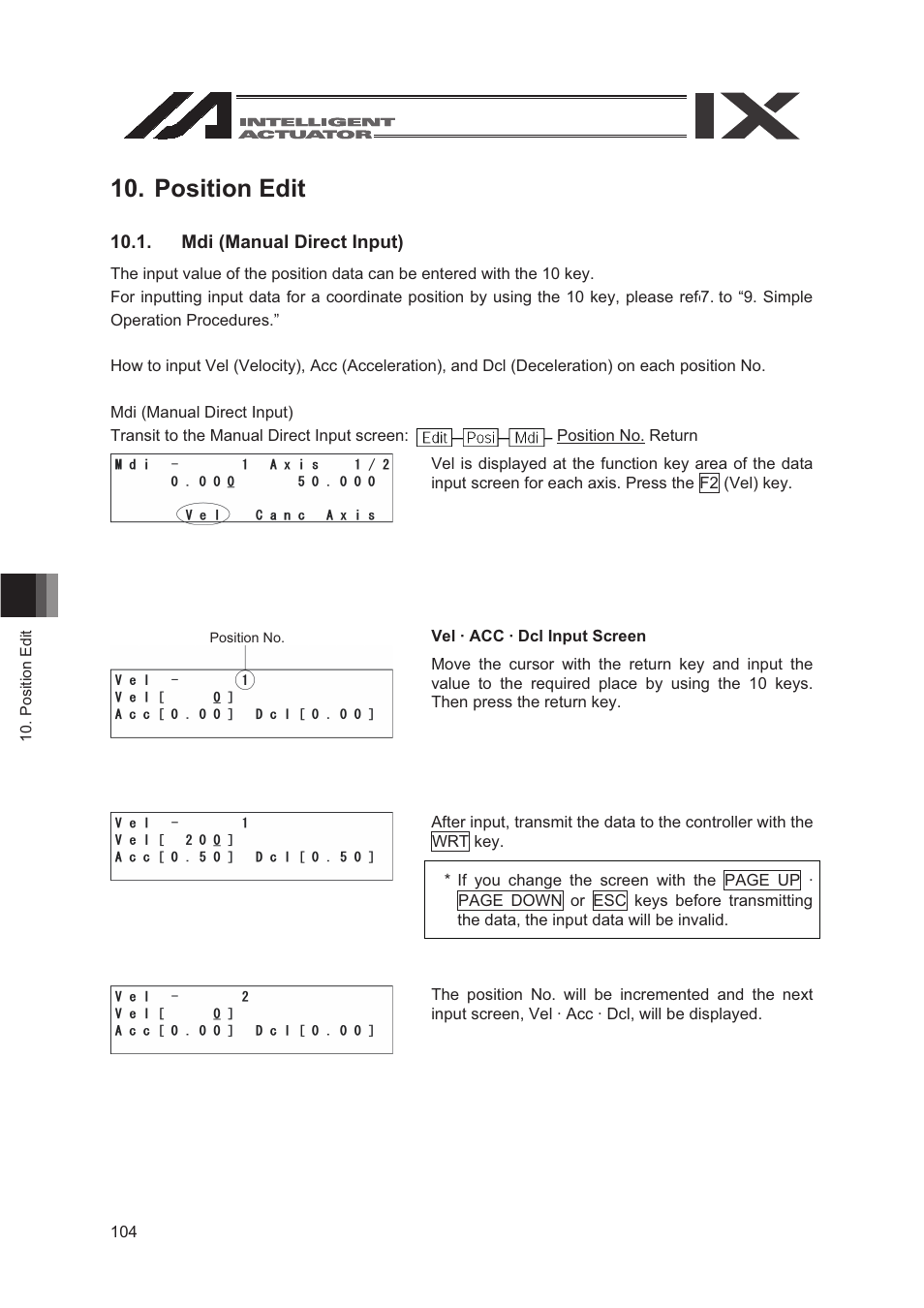 Position edit, Mdi (manual direct input) | IAI America SEL-TG User Manual | Page 122 / 314
