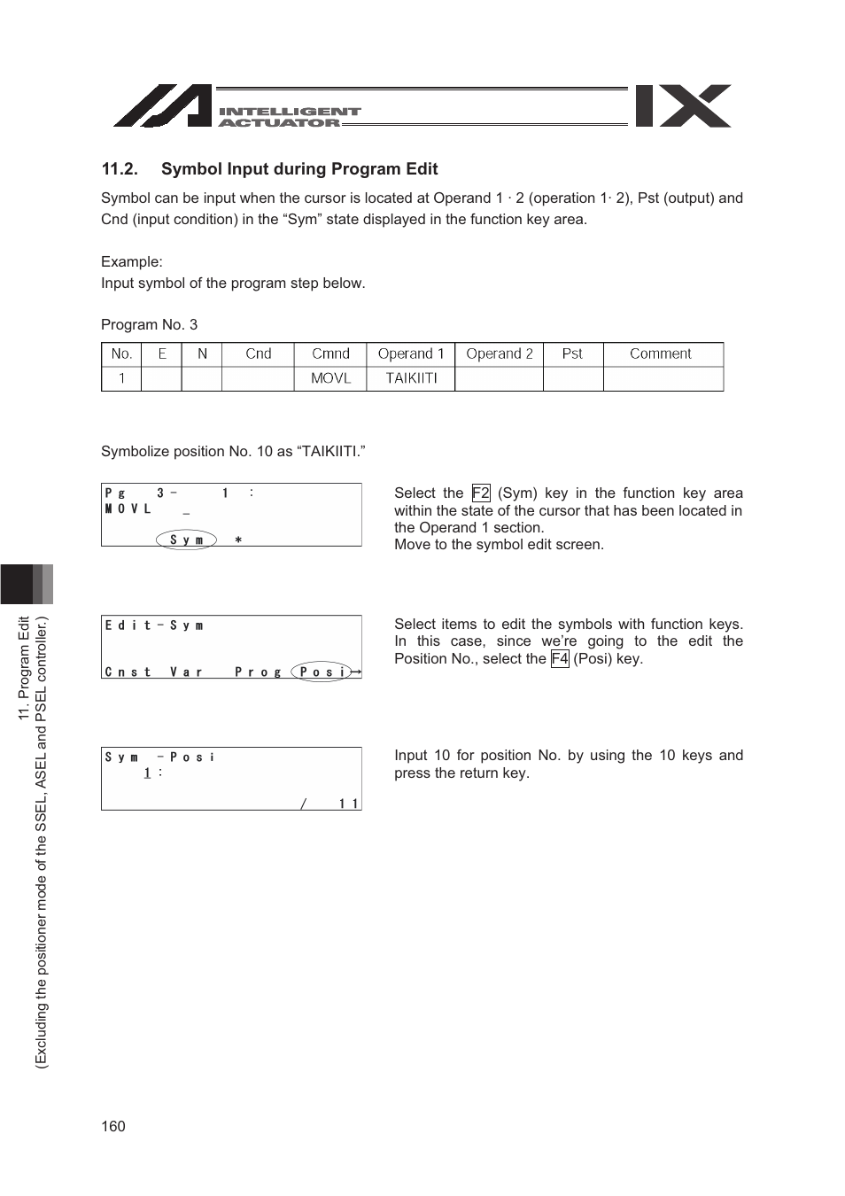 Symbol input during program edit | IAI America SEL-TG User Manual | Page 178 / 314