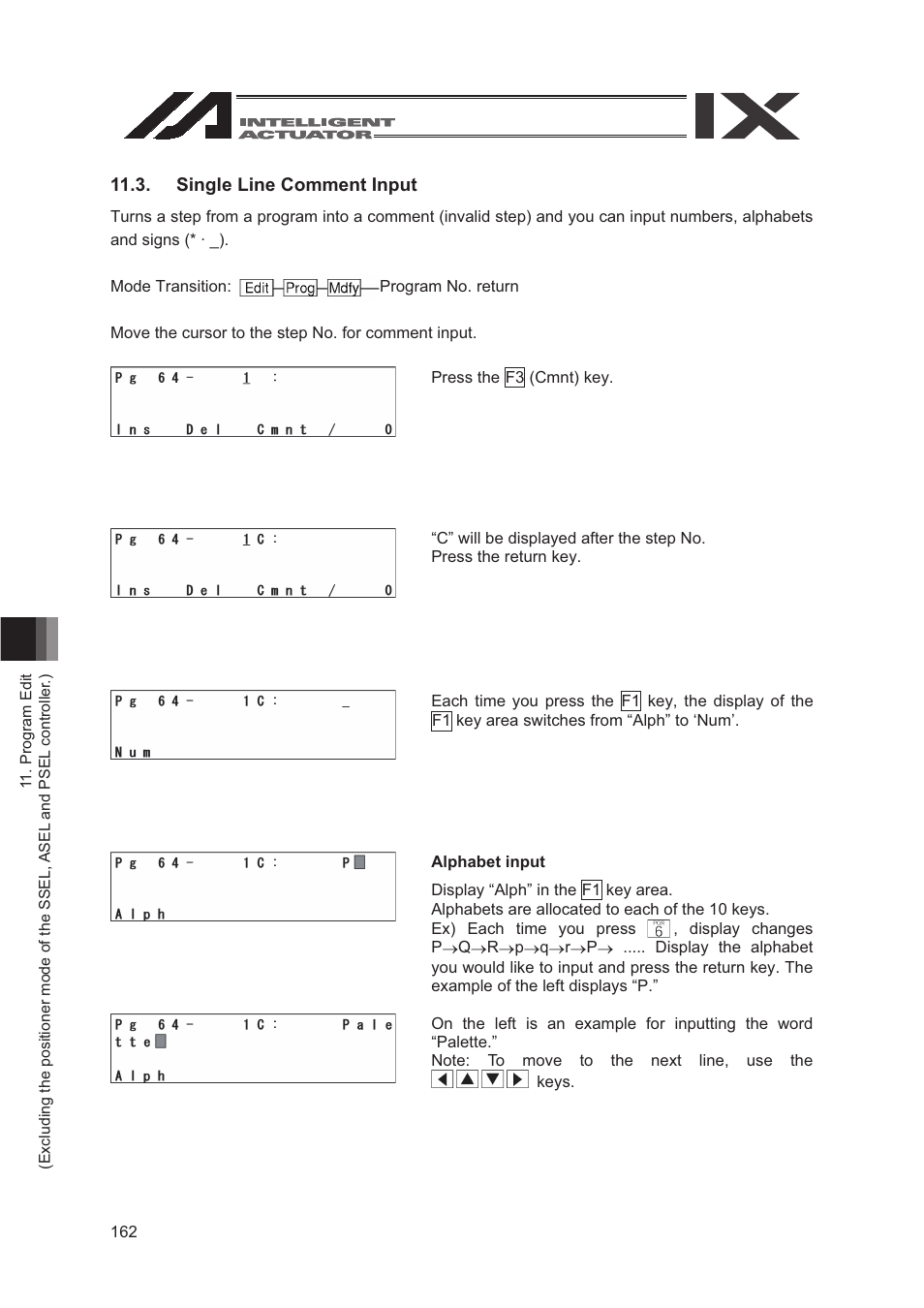 Single line comment input | IAI America SEL-TG User Manual | Page 180 / 314