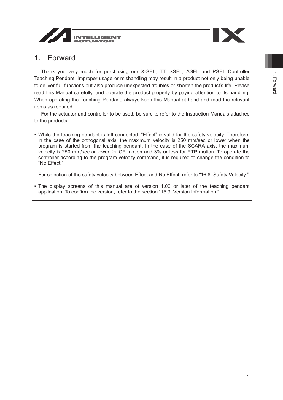Forward | IAI America SEL-TG User Manual | Page 19 / 314