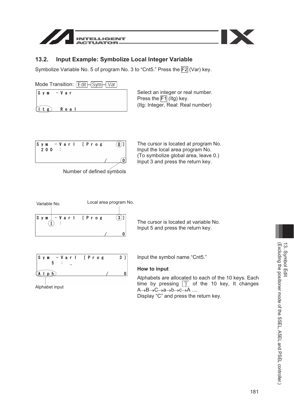 Input example: symbolize local integer variable | IAI America SEL-TG User Manual | Page 199 / 314